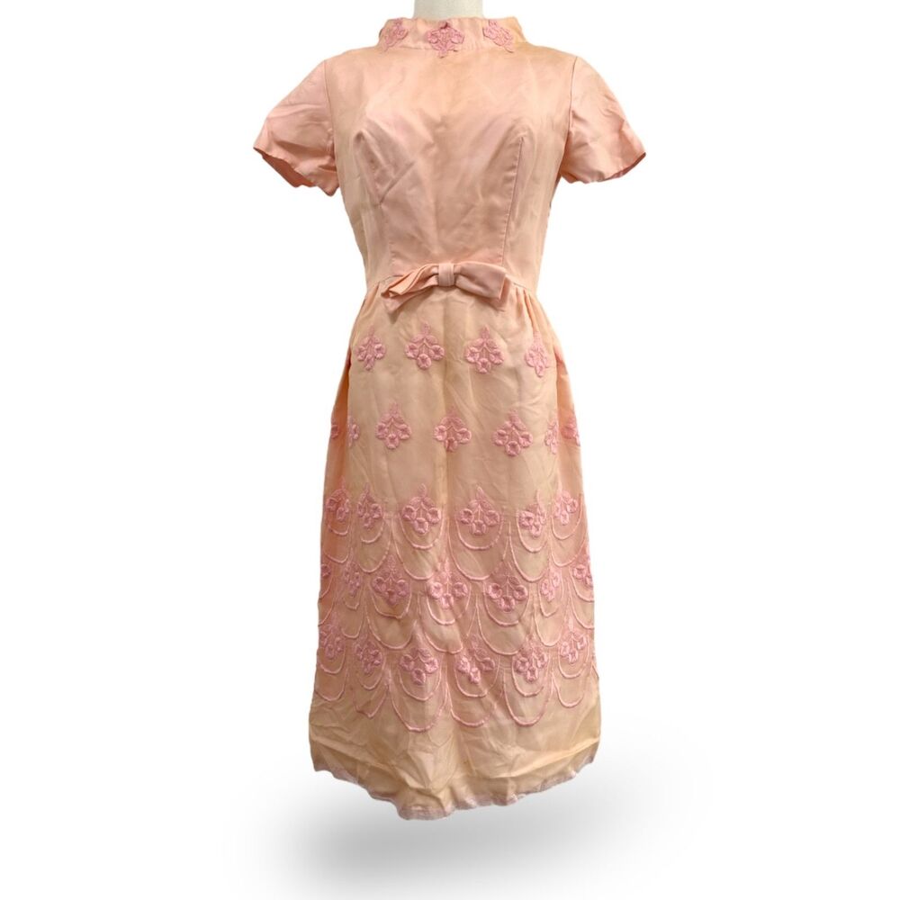 Sylvia Ann Vintage 60s Cap Sleeve Soft Peach‎ Cocktail Dress Unhemmed